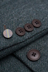 Thomas - Men's Olive Green Classic Herringbone Tweed Blazer