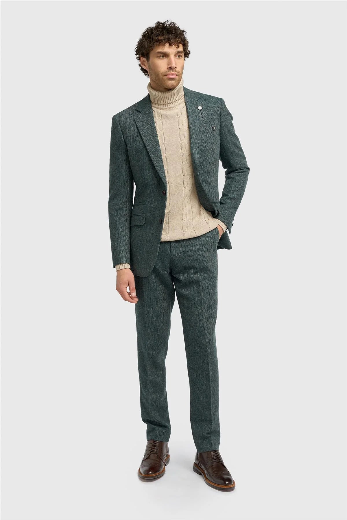 Thomas - Men's Olive Green Classic Herringbone Tweed Blazer Thomas - Men's Olive Green Classic Herringbone Tweed Blazer