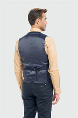 Torino - Men's Navy Check Double Breasted Waistcoat