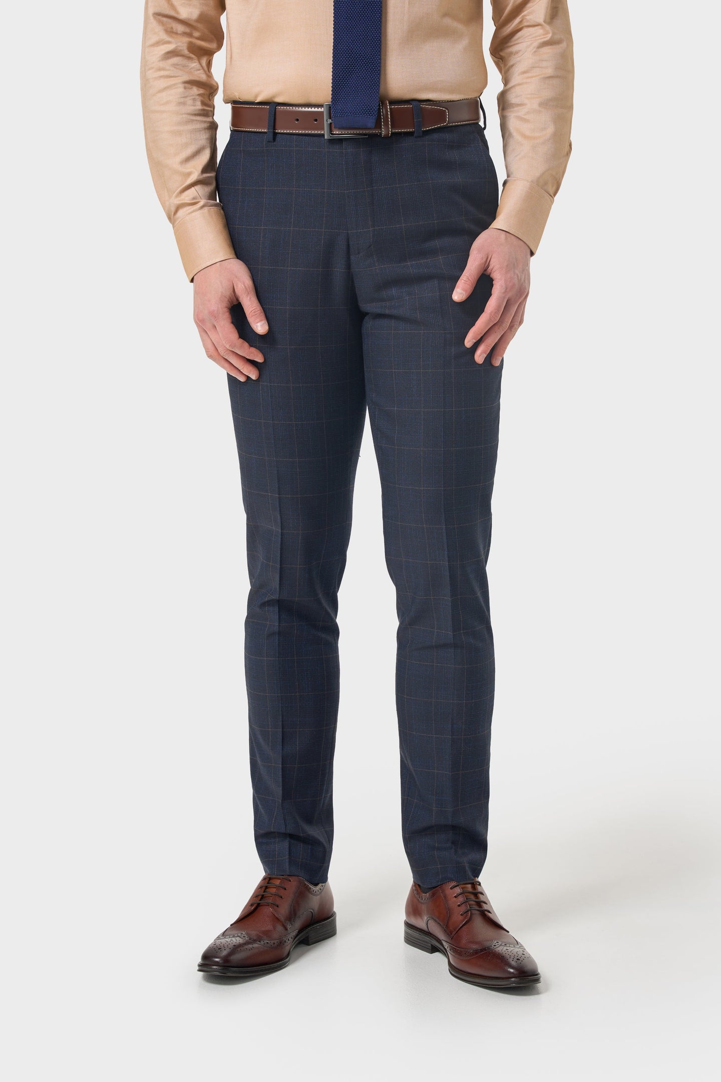 Torino - Men's Navy Check Formal Trousers