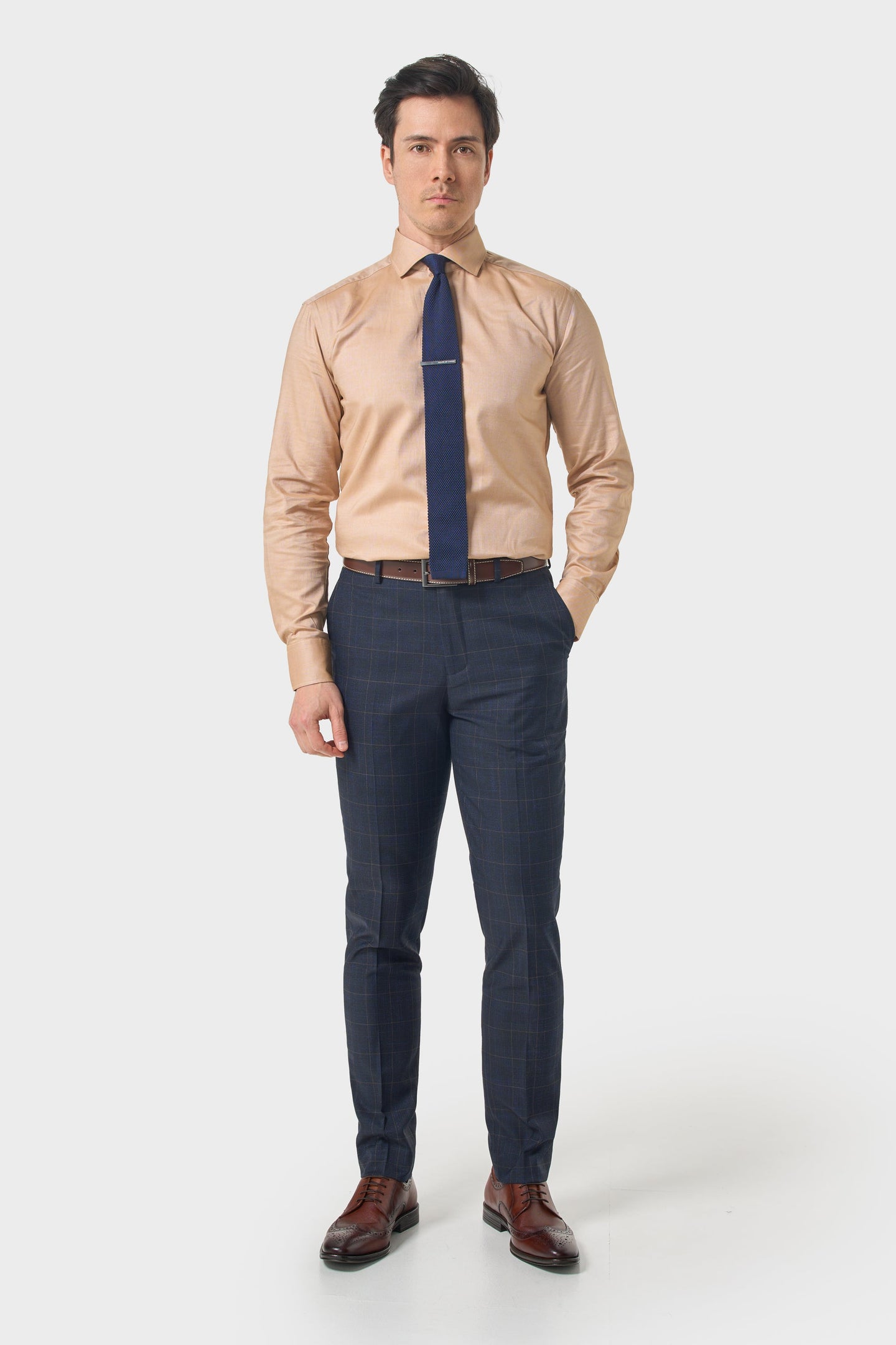 Torino - Men's Navy Check Formal Trousers