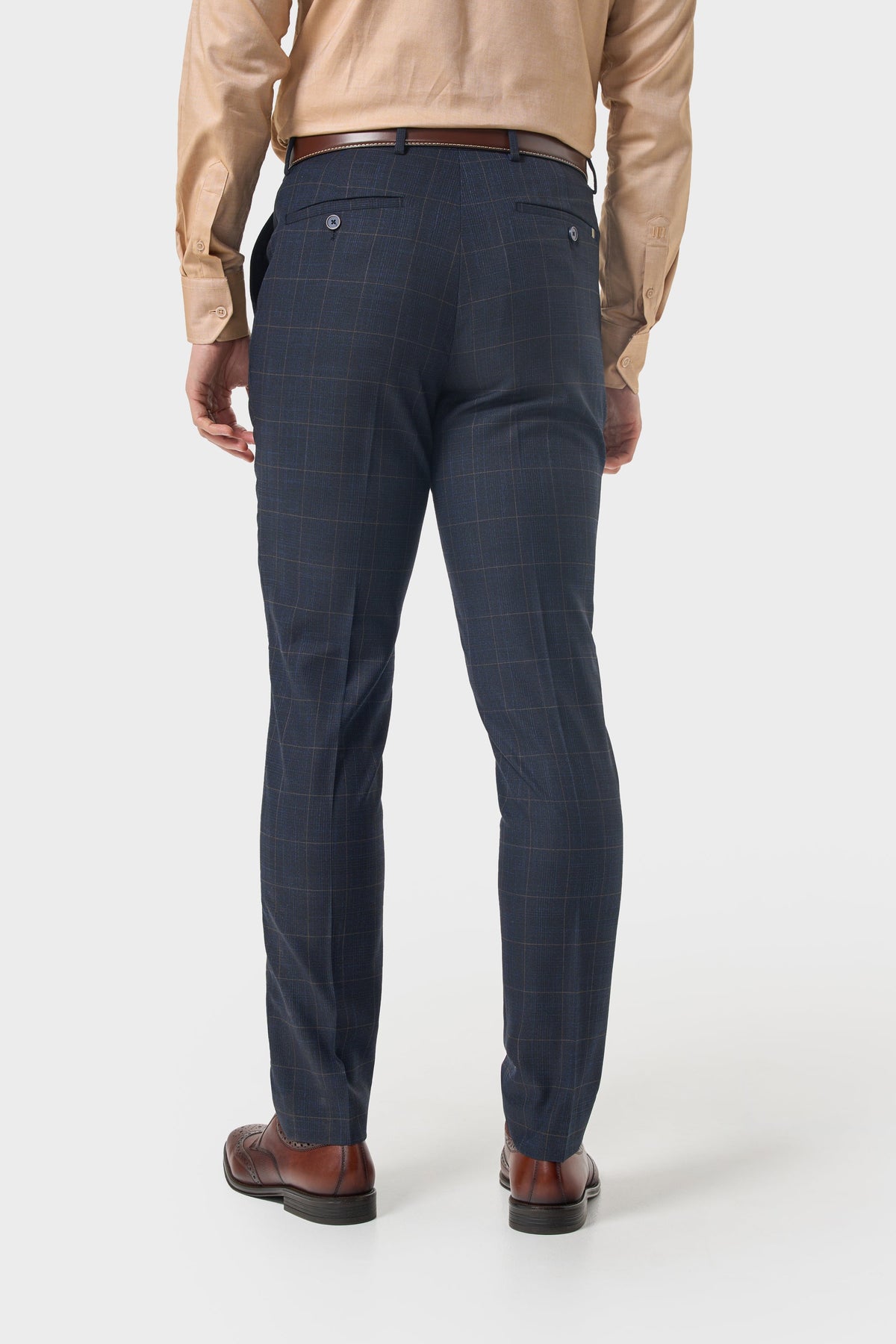 Torino - Men's Navy Check Formal Trousers