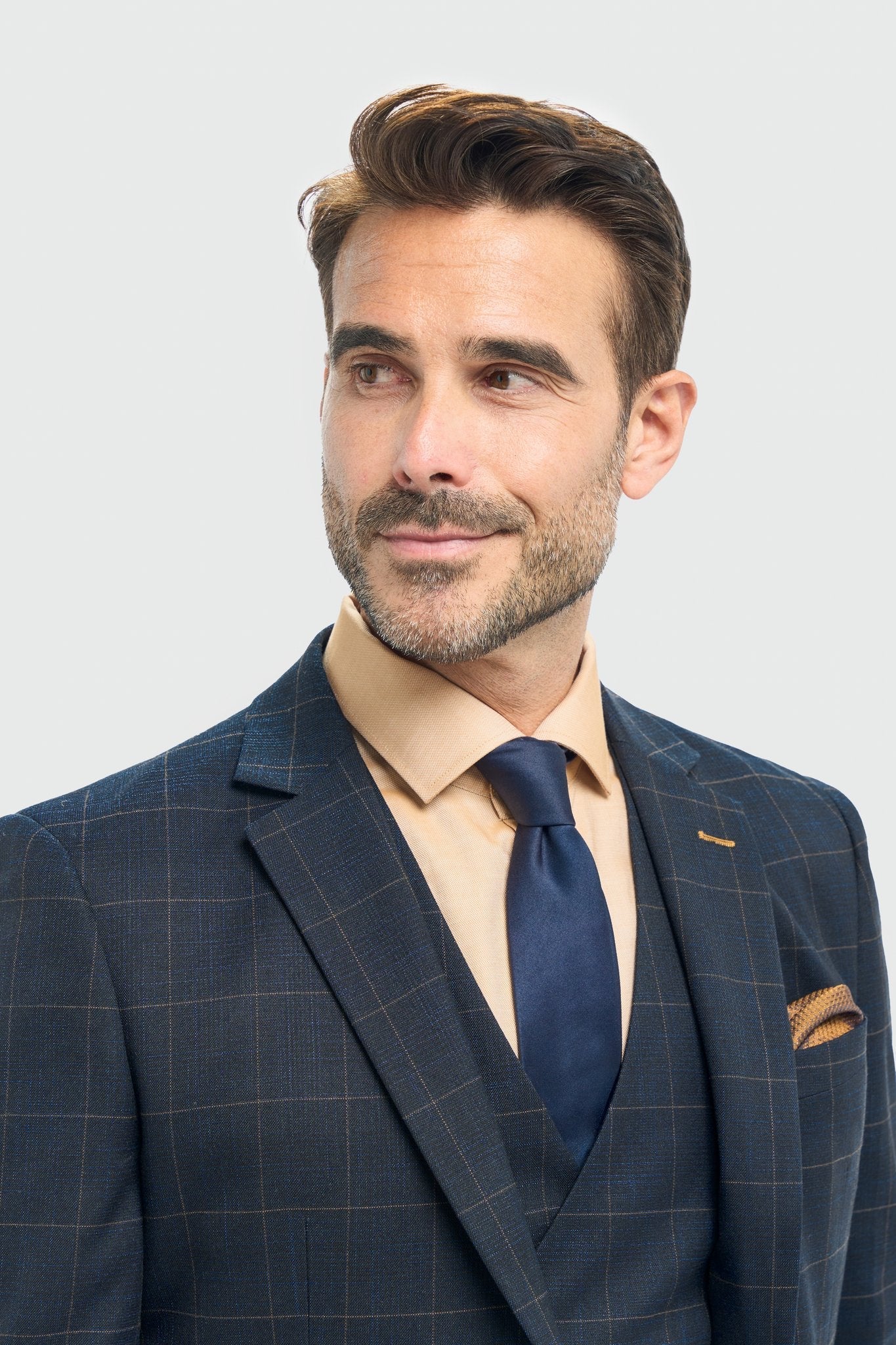 Torino - Men's 3 Piece Tailored Fit Navy Check Suit: Buy Online