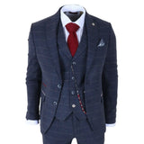TP-32 - Gatsby Style Navy Blue 3 Piece Wool Blend Tweed Suit for Men