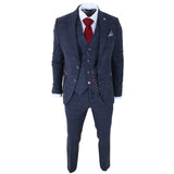 TP-32 - Gatsby Style Navy Blue 3 Piece Wool Blend Tweed Suit for Men