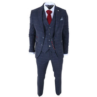TP-32 - Gatsby Style Navy Blue 3 Piece Wool Blend Tweed Suit for Men