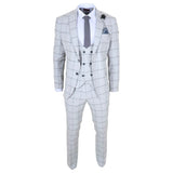 TP-33 - Men's 3 Piece Tailored Fit Grey Plaid Check Suit