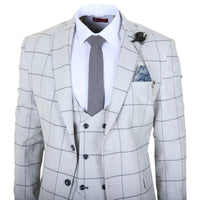 TP-33 - Men's 3 Piece Tailored Fit Grey Plaid Check Suit