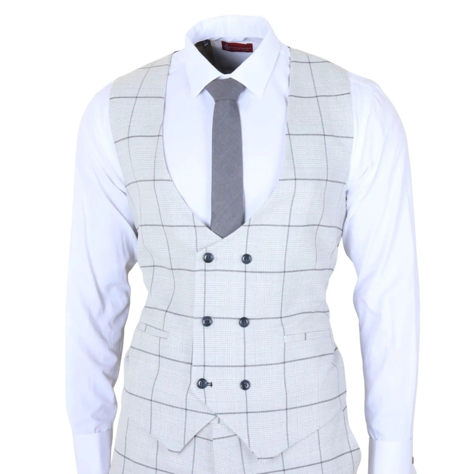 TP-33 - Men's 3 Piece Tailored Fit Grey Plaid Check Suit