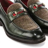 Tristian - Men's Green Leather Herringbone Tweed Loafers