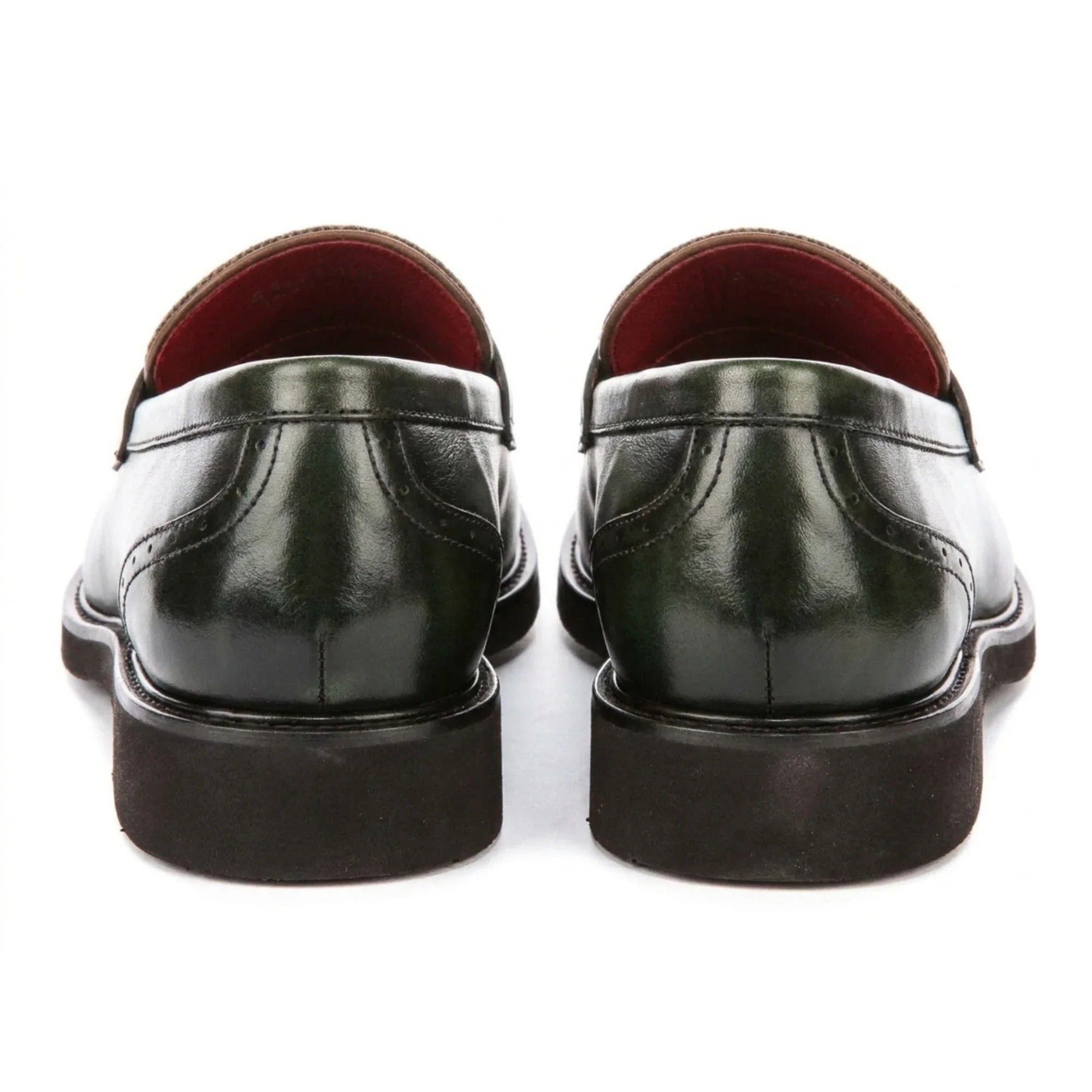Tristian - Men's Green Leather Herringbone Tweed Loafers