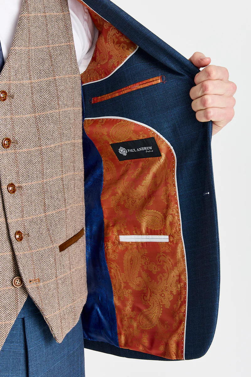 Viceroy Navy Suit with Harris Brown Tweed Constrasting Waistcoat