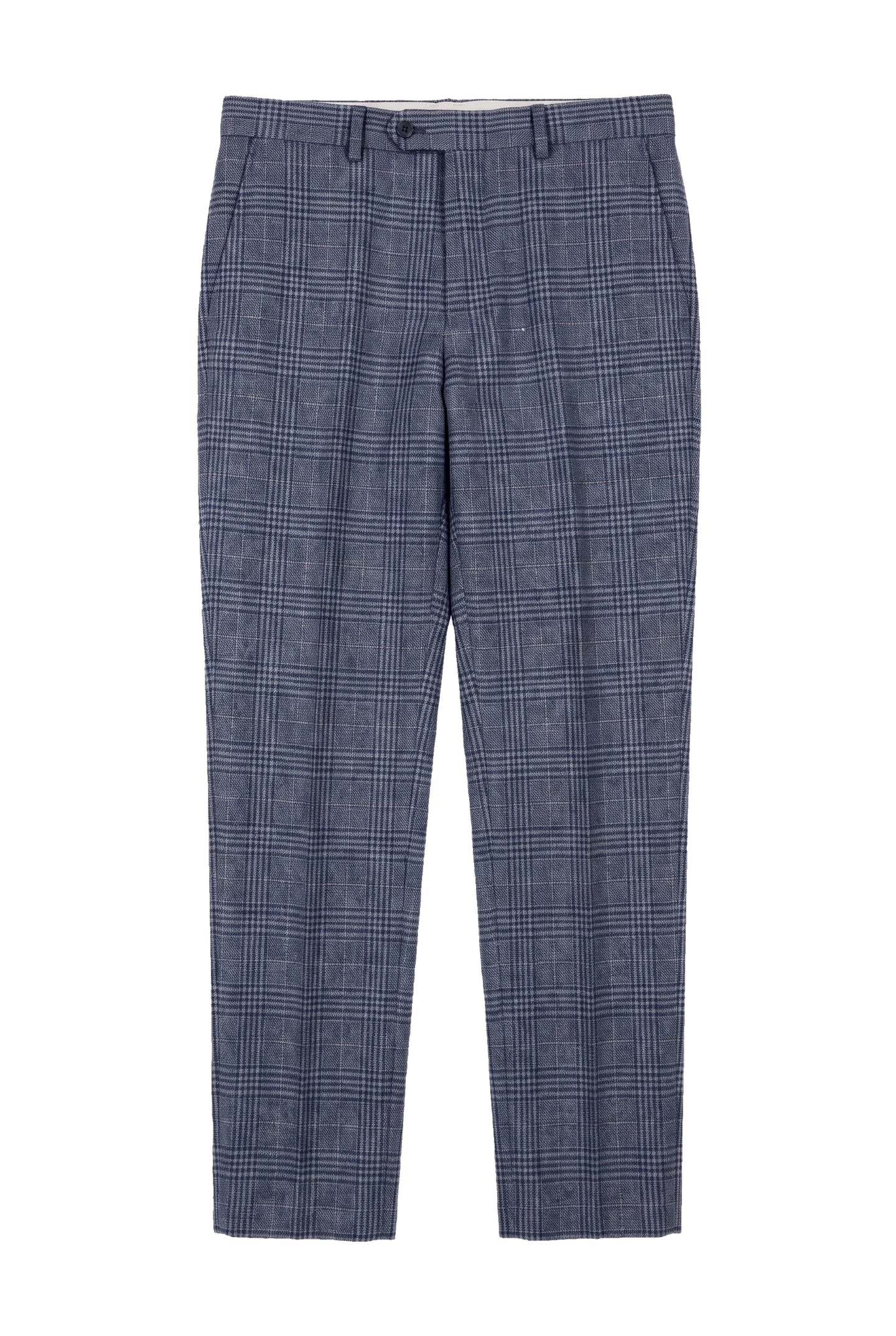 Victor - Men's Tweed Check Blue Wedding Trousers