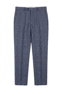 Victor - Men's Tweed Check Blue Wedding Trousers