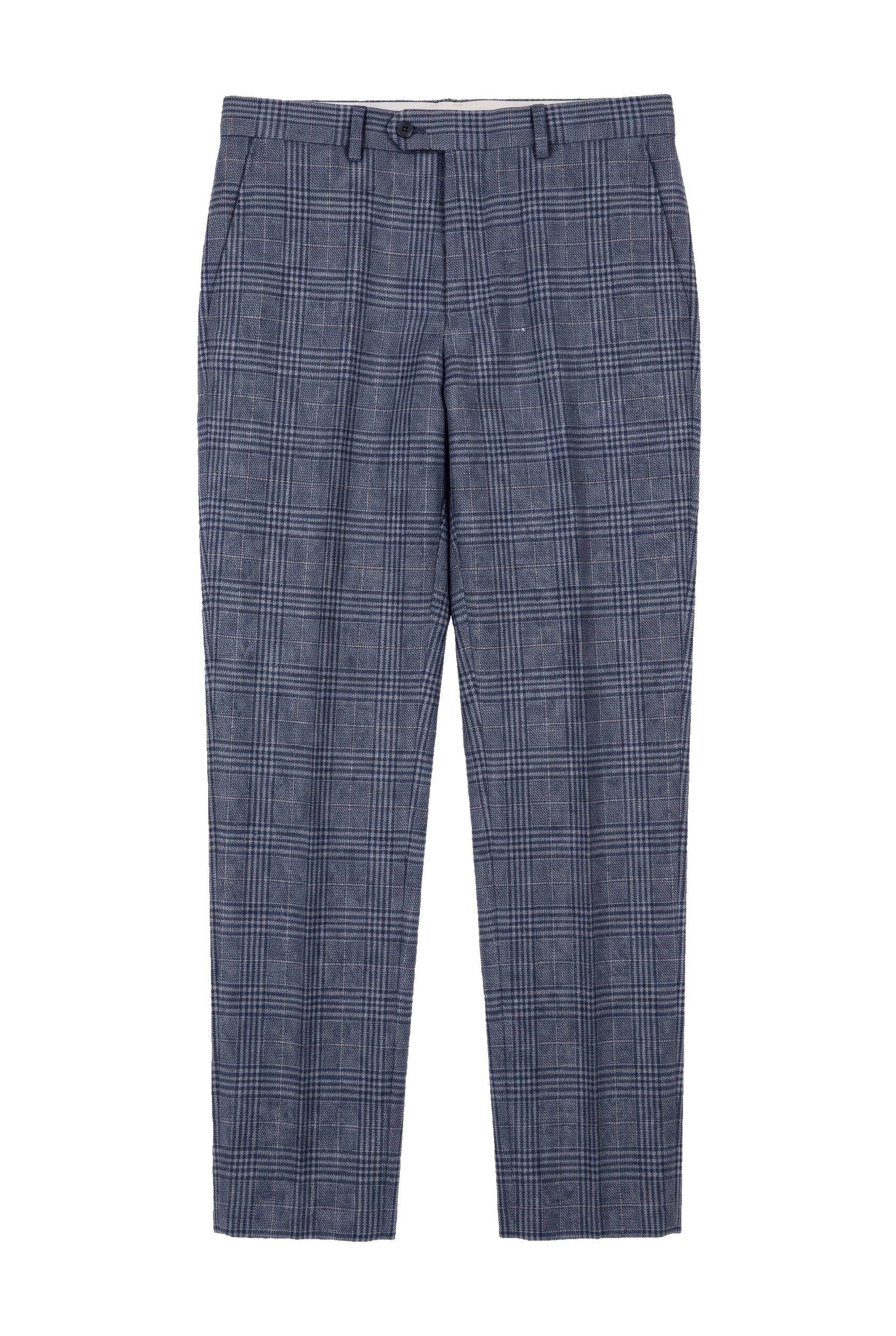 Victor - Men's Tweed Check Blue Wedding Trousers