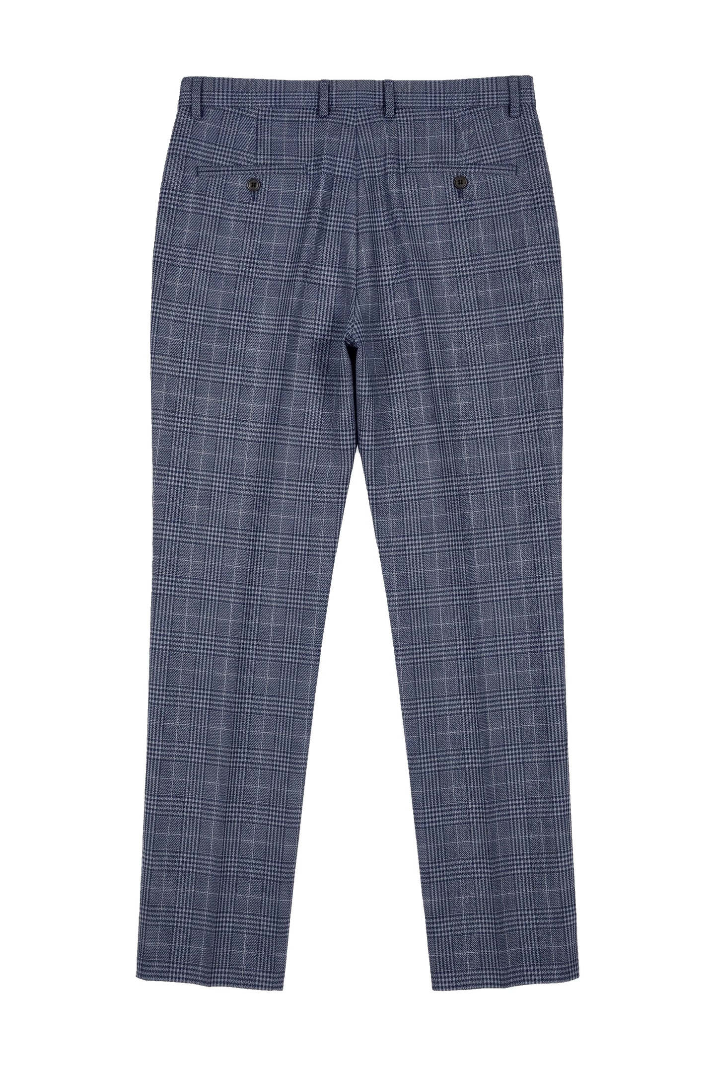 Victor - Men's Tweed Check Blue Wedding Trousers