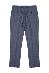 Victor - Men's Tweed Check Blue Wedding Trousers