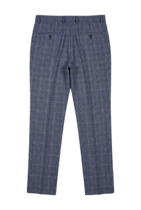 Victor - Men's Tweed Check Blue Wedding Trousers