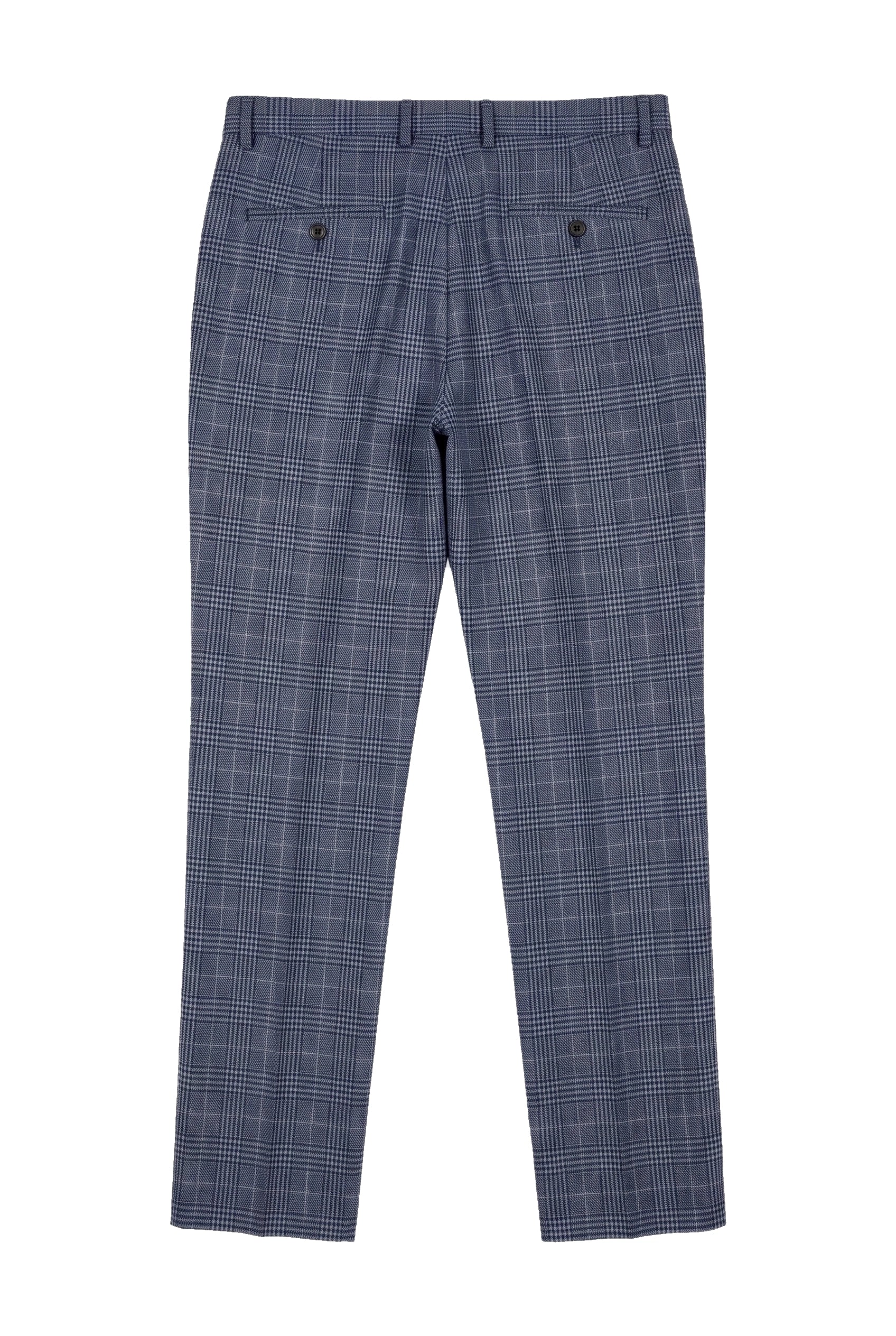 Victor - Men's Tweed Check Blue Wedding Trousers