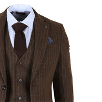 Men's Brown Pinstripe Slim Fit 3 Piece Suit