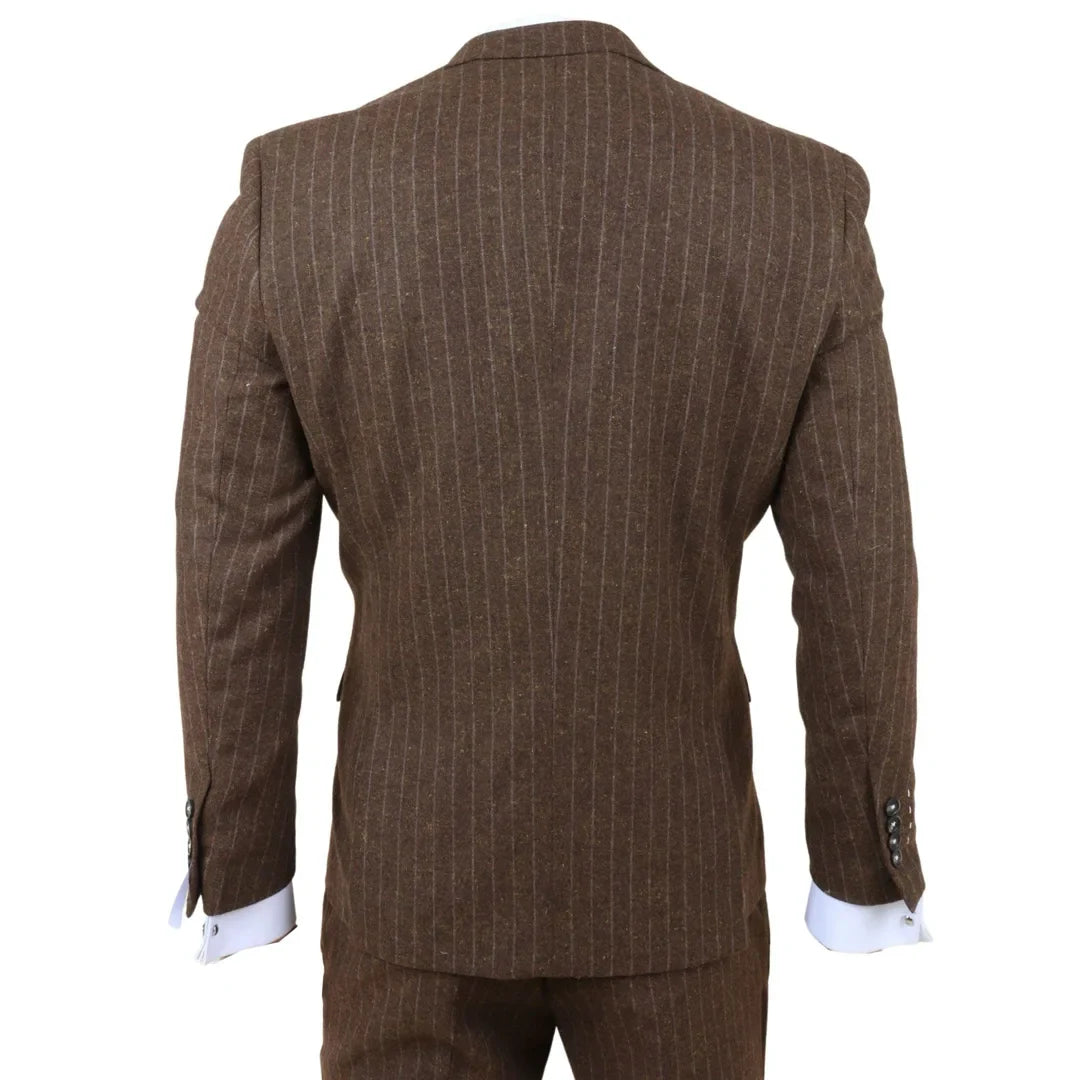 Men's Brown Pinstripe Slim Fit 3 Piece Suit