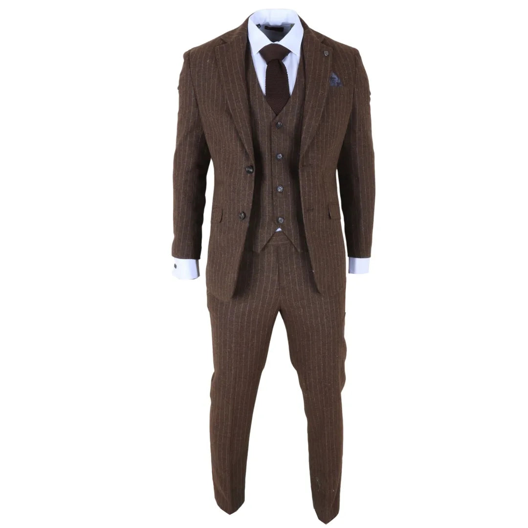 Men's Brown Pinstripe Slim Fit 3 Piece Suit