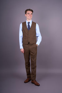 Men's Brown Pinstripe Slim Fit 3 Piece Suit