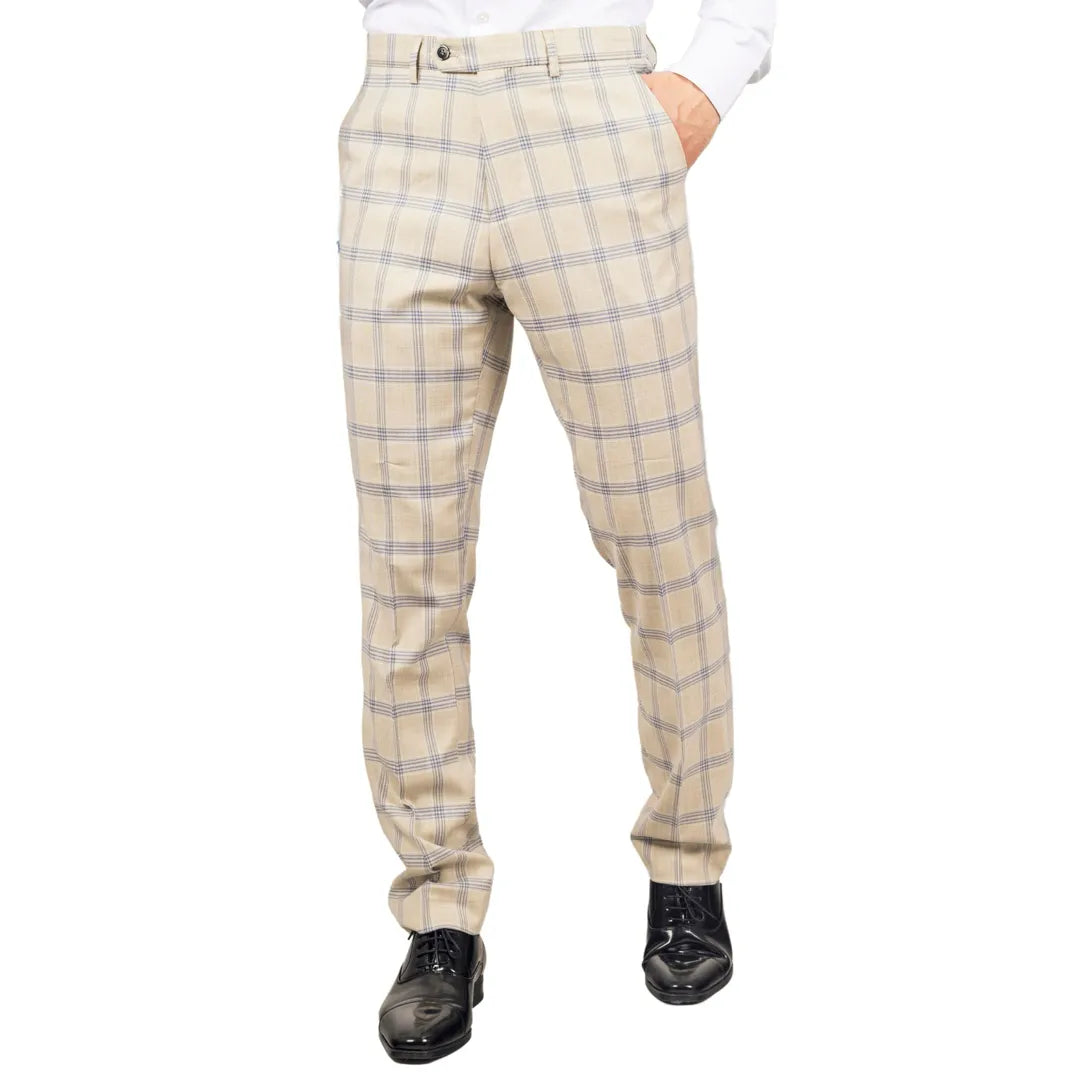 Warwick - Men's Beige Checked Trousers: Buy Online - Happy Gentleman