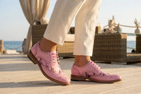Wolf - Men's Pink Floral Wingtip Brogues Dress Shoes