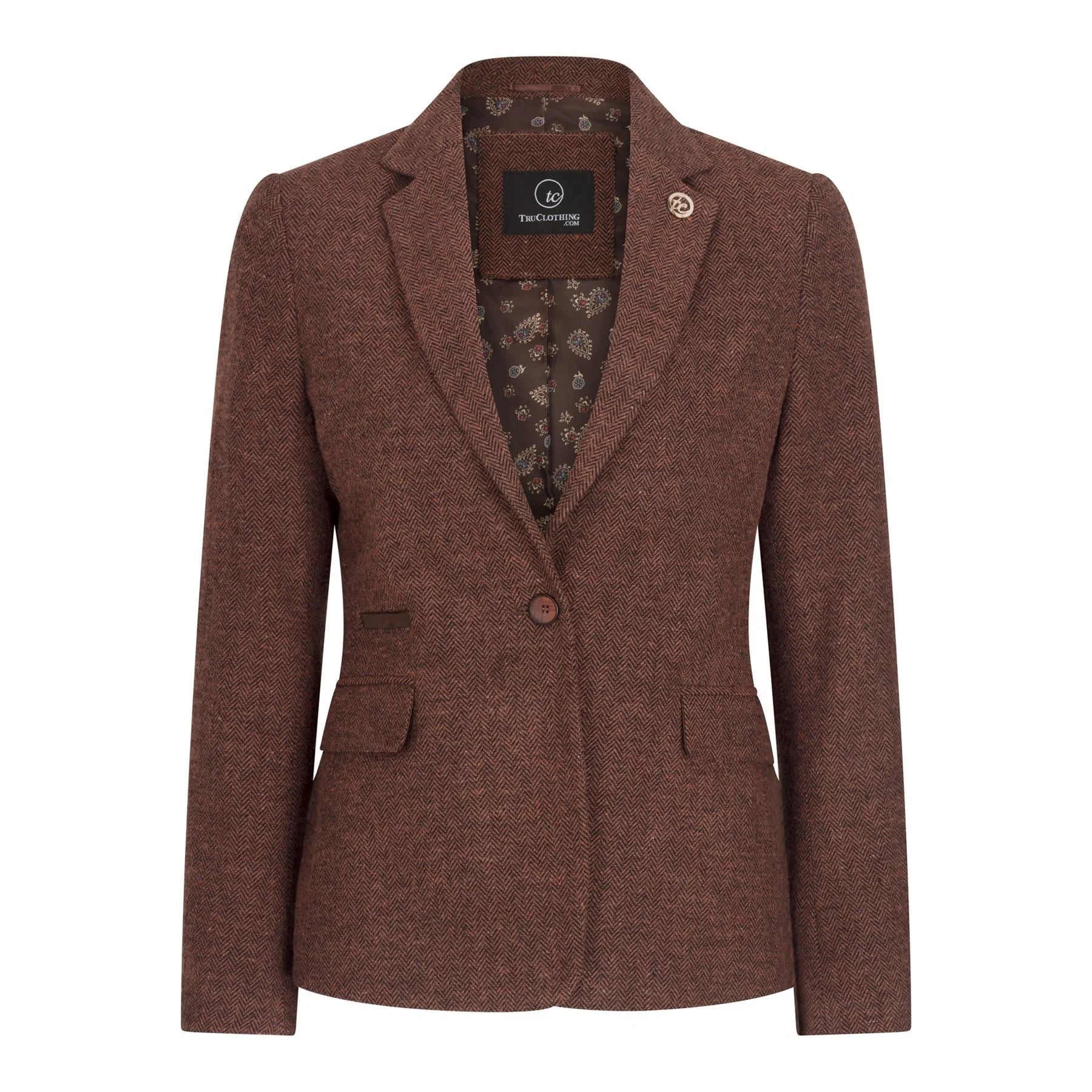 WS-12 - Women's Tweed Suit Blazer Herringbone Wool Rust Brown