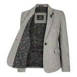 wsn03 - Women's Tweed Grey Blazer Jacket Elow Patch Peaky 1920s