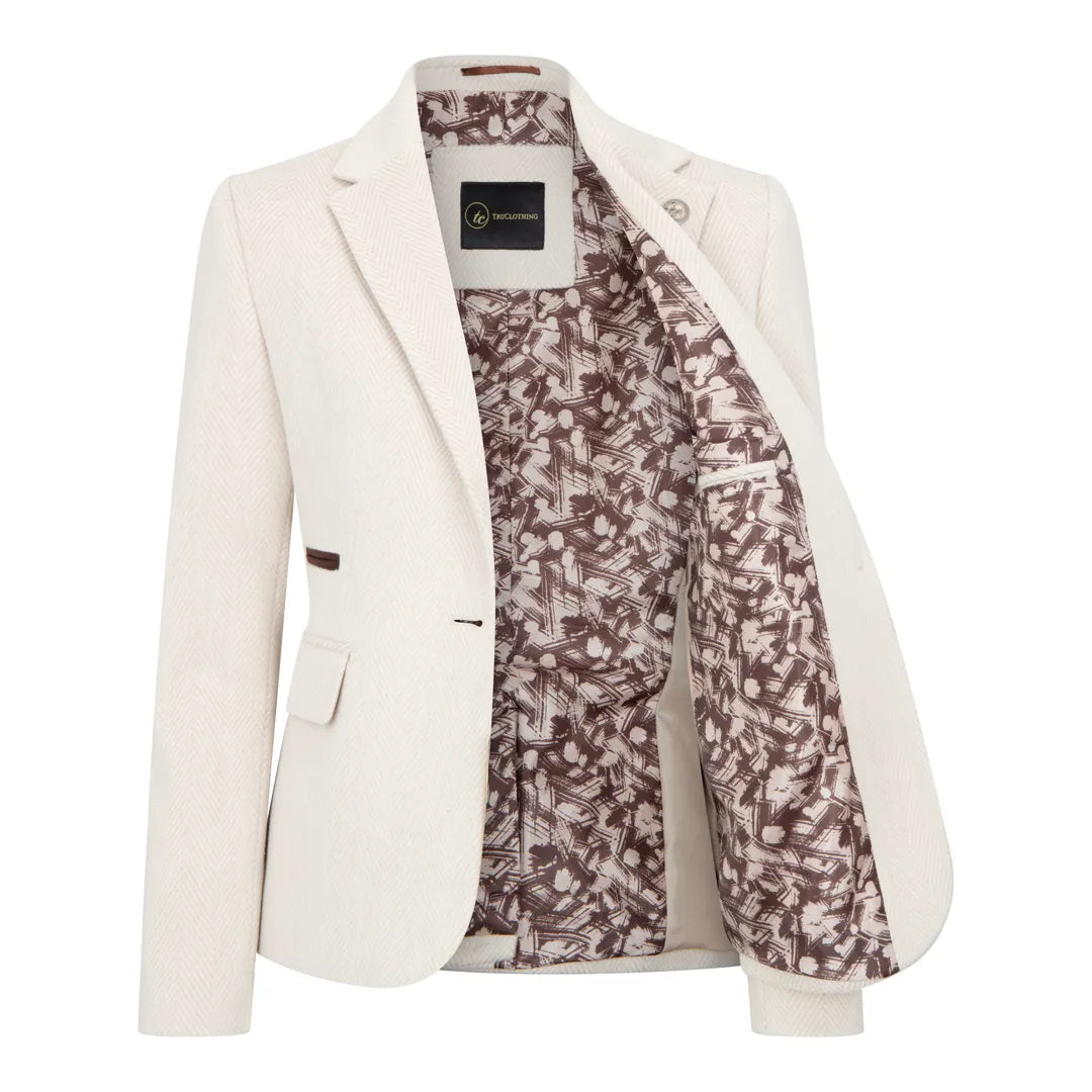WSN15 - Women's Cream Wool Blend Tweed Blazer