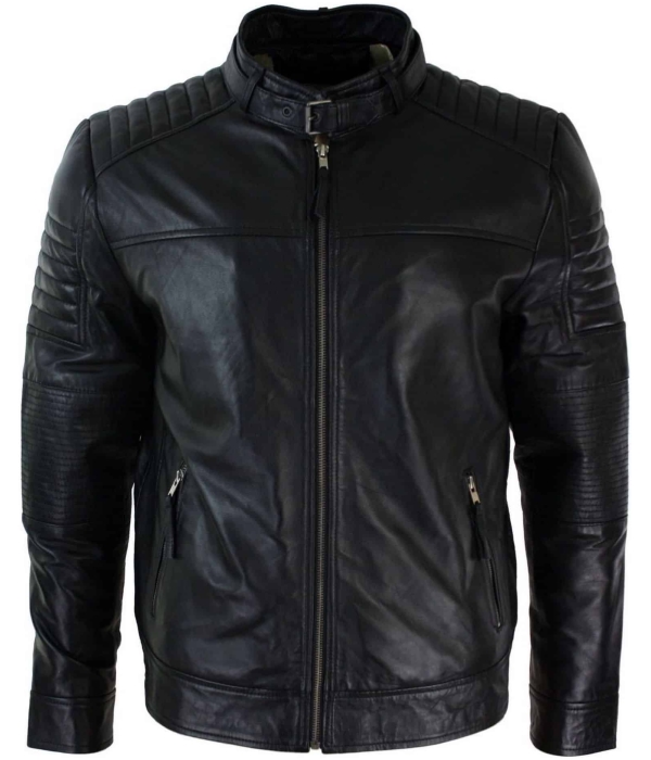 Genuine Real Leather Black Biker Mens Jacket Retro Vintage Tailored Fit UK