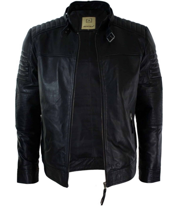 Genuine Real Leather Black Biker Mens Jacket Retro Vintage Tailored Fit UK