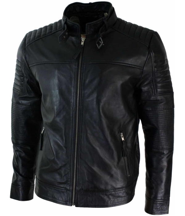 Genuine Real Leather Black Biker Mens Jacket Retro Vintage Tailored Fit UK