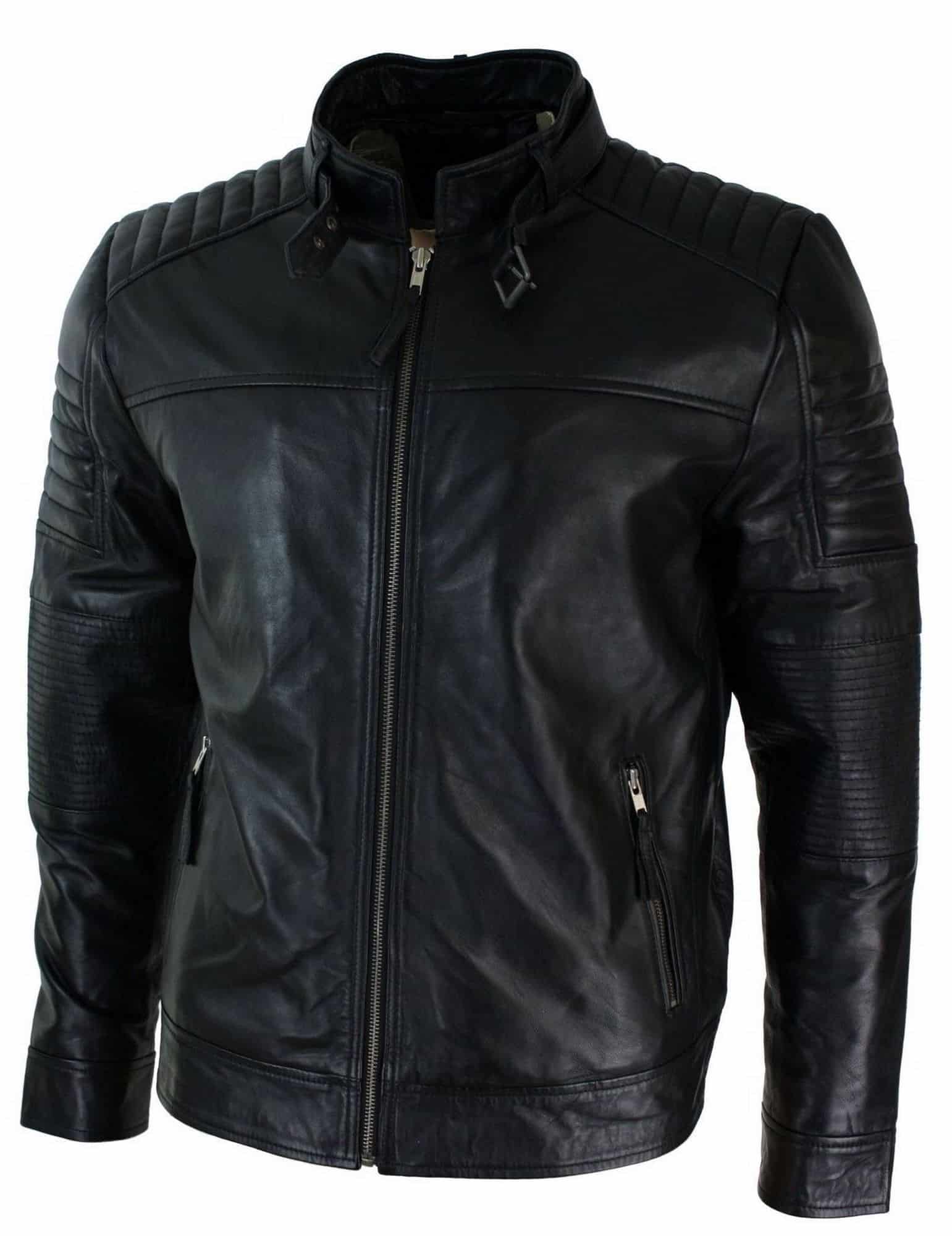 Mens Washed Leather Jacket | Cafe Racer Black Waxed In UK