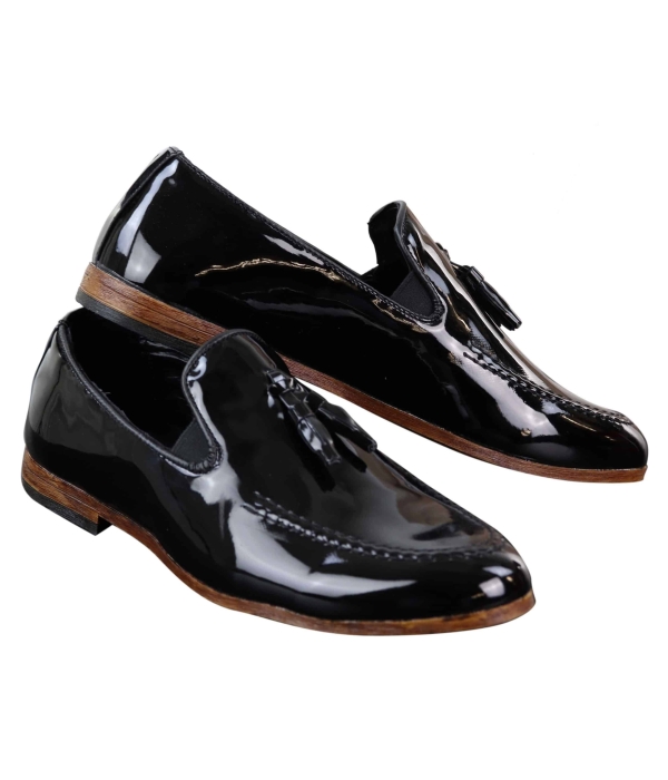 Mens Patent Black Tassel Shoes