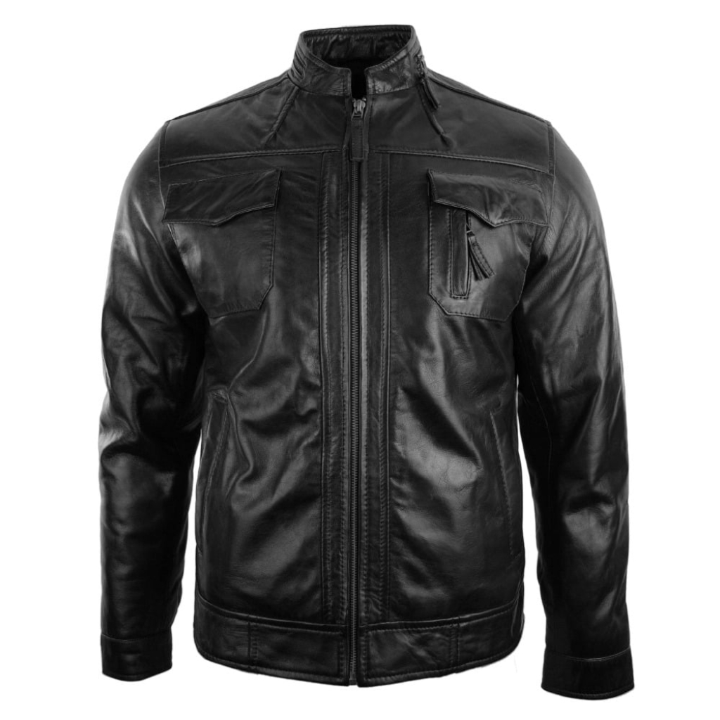 Real Leather Jacket Biker Style Vintage Black Zipped Design Casual Fitted For Men Buy Online 