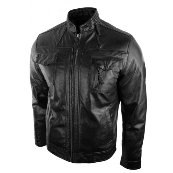 Echtes Leder Jacke Biker Style Vintage Schwarz Zipped Design Casual Fitted für Männer