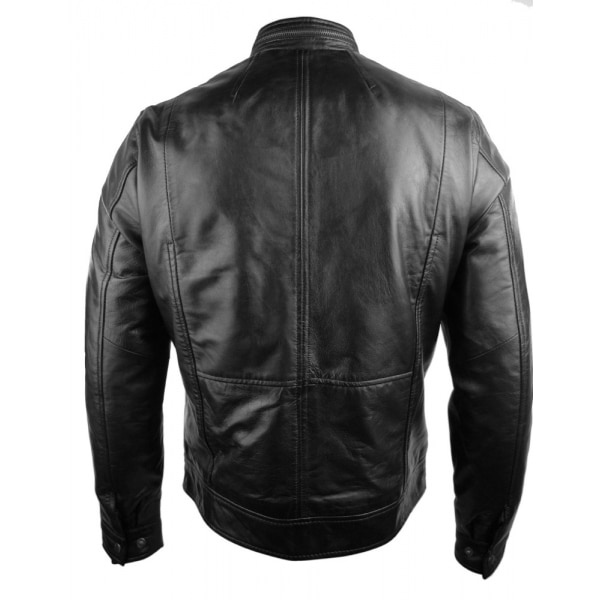 Real Leather Jacket Biker Style Vintage Black Zipped Design Casual Fitted for Men