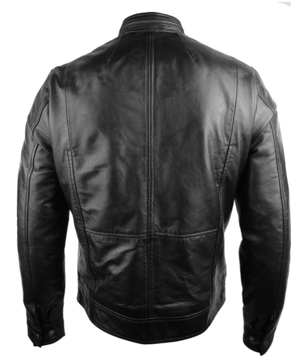 Real Leather Jacket Biker Style Vintage Black Zipped Design Casual Fitted for Men