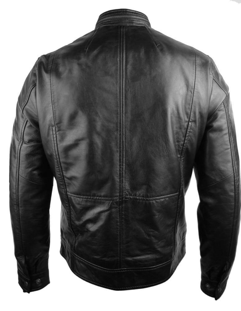 Real Leather Jacket Biker Style Vintage Black Zipped Design Casual ...