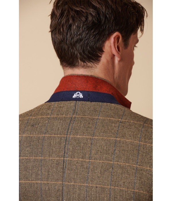 Mens 3 Piece Herringbone Tweed Tan Brown Check Suit Tailored Fit Double Classic