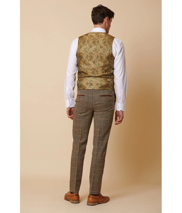 Mens 3 Piece Herringbone Tweed Tan Brown Check Suit Tailored Fit Double Classic