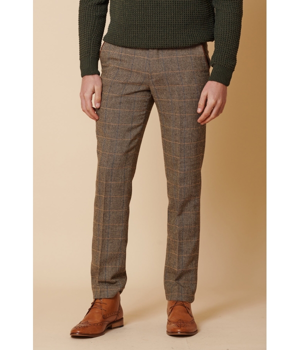Mens 3 Piece Herringbone Tweed Tan Brown Check Suit Tailored Fit Double Classic