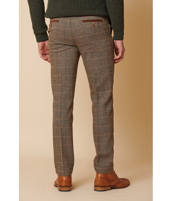 Mens 3 Piece Herringbone Tweed Tan Brown Check Suit Tailored Fit Double Classic