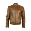 Real Leather Black Zipped Slim Fit Mens Biker Jacket Retro Vintage Smart Casual-Brown
