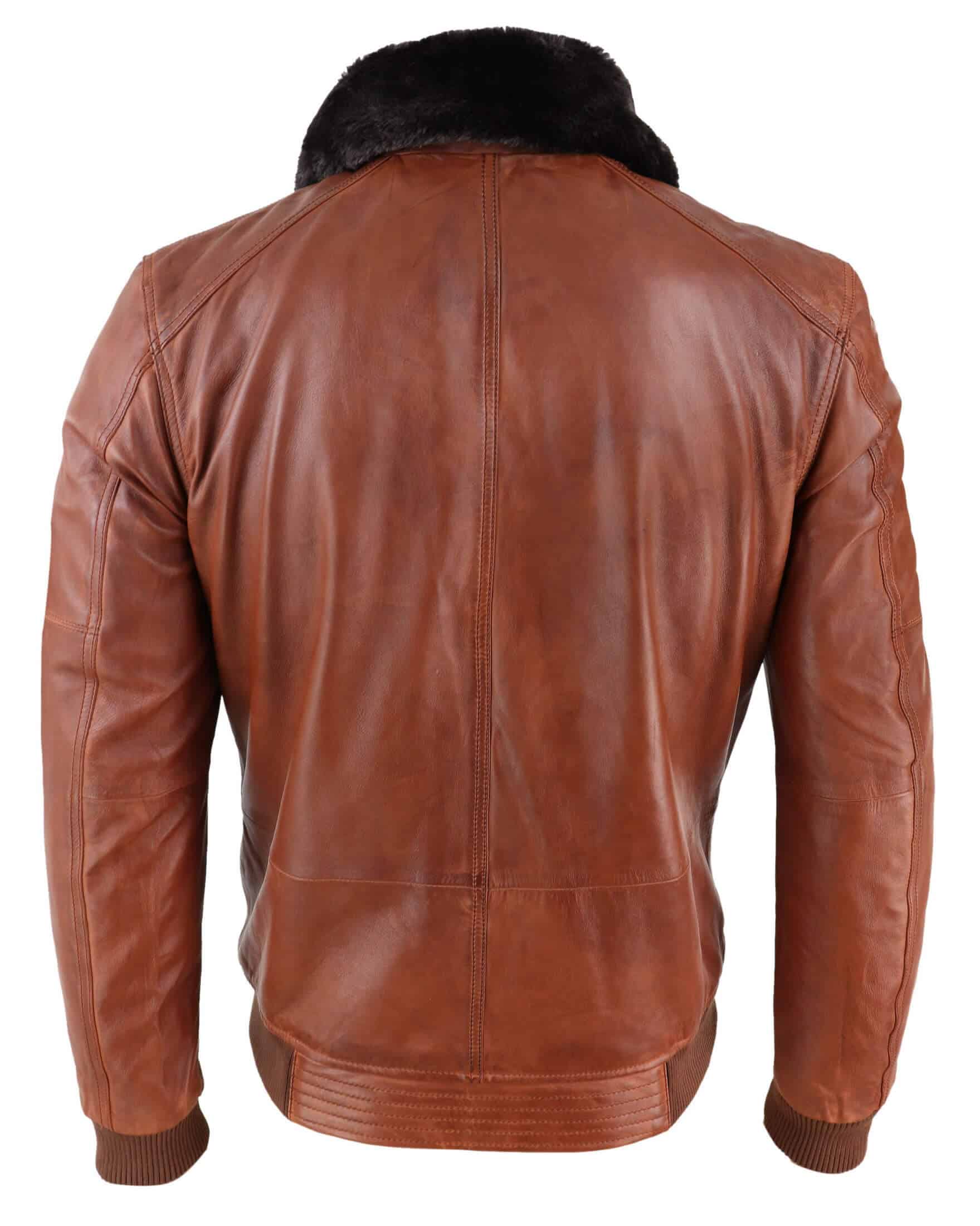 Mens Washed Rust Tan Brown Removable Fur Collar Pilot Leather Jacket ...