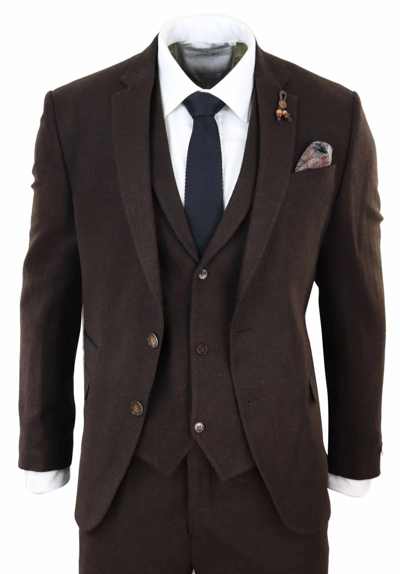 Brown Herringbone Tweed 3 Piece Suit: Buy Online - Happy Gentleman