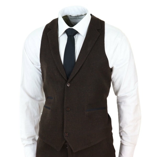 Brauner Fischgräten-Tweed 3 Stück Anzug